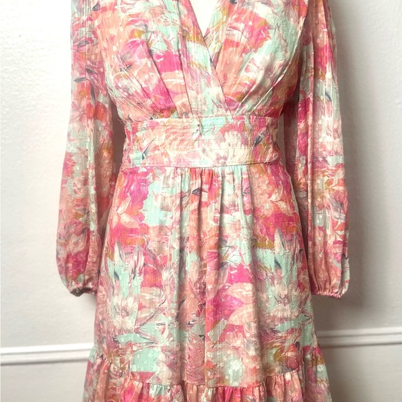 Alex Marie Pink Long Sleeve V-Neck Sundress - Picture 2 of 12